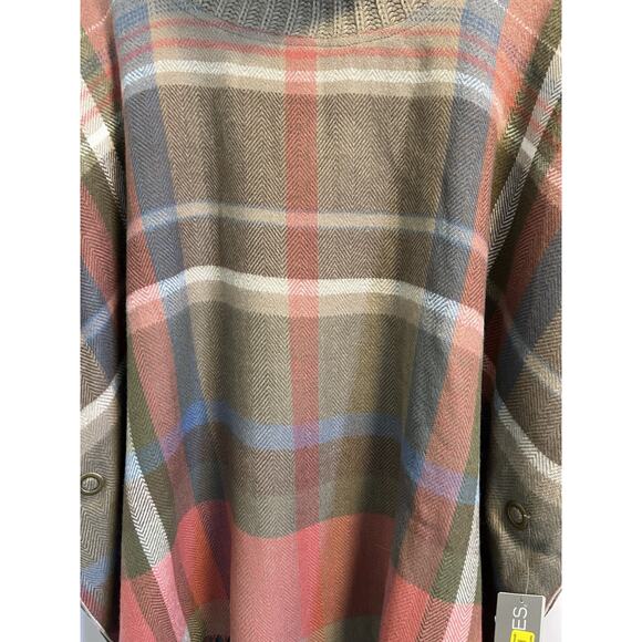 Multiples | Tartan Plaid Cowl Neck Poncho Shawl Sweater NWT -Size Large - Picture 2 of 6